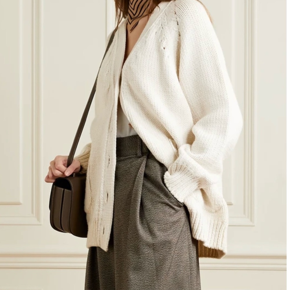 Apiece Apart Cream Oversized Cardigan Sweater